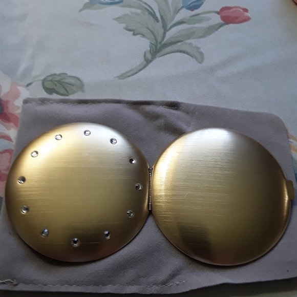 Brushed Goldtone Double Mirror Compact w/Rhinestones - Picture 3 of 4